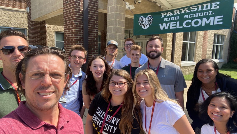 Outside Parkside High School group photo